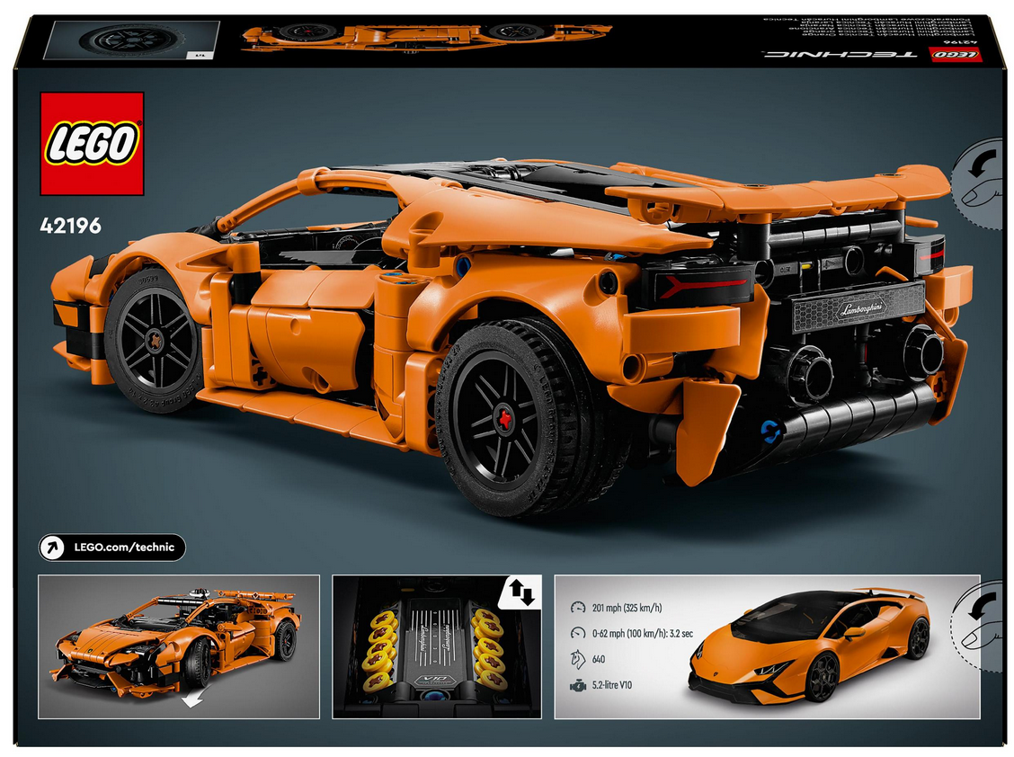 LEGO Technic 42196 Pomarańczowe Lamborghini Huracán Tecnica | 806 el. | 9+ - obrazek 4